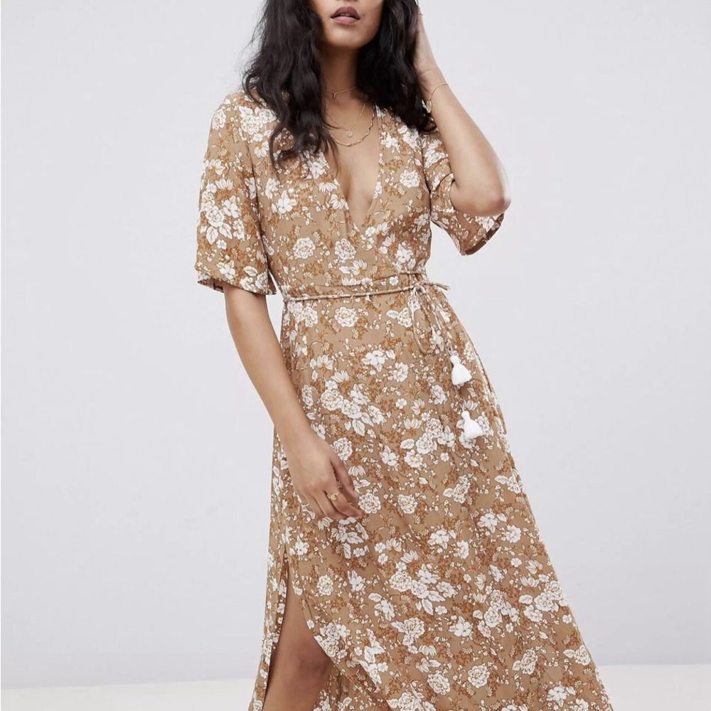 Faithfull the Brand Floral Maxi Dress in Tan and White